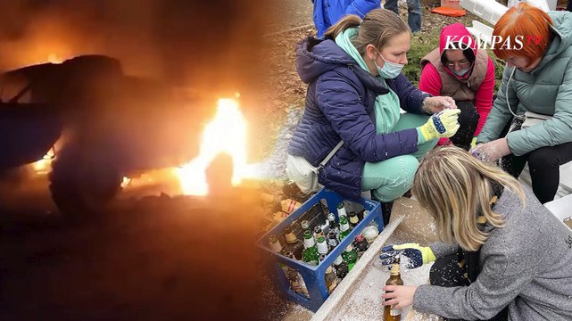 Warga Ukraina Serang Kendaraan Militer Rusia Pakai Bom Molotov!