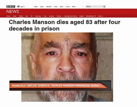 Pembunuh bersiri Amerika, Charles Manson meninggal dunia