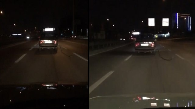 Yakıt pompasını koparıp trafikte giden otomobili görenler gözlerine inanamadı