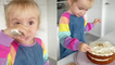 'Supremely skilled 4 y/o girl bakes a yummy, rich carrot cake '