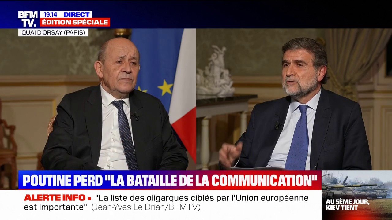  Jean-Yves Le Drian confirme que l'interdiction de plusieurs médias russes s'appliquera "dans les heures qui viennent"