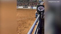 Moment father saves his bull rider son, 18, from being trampled