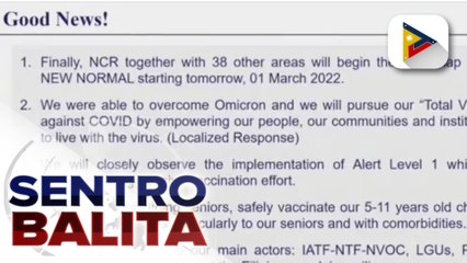Pilipinas, nagtagumpay na vs. hamon ng Omicron variant, ayon kay Vaccine Czar Carlito Galvez; Pres. Duterte, may ‘special meeting’ hinggil sa tensyon sa Ukraine at Russia