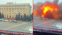 Rus ordusu, Harkov'da belediye binasını havaya uçurdu! Patlama anı saniye saniye kamerada