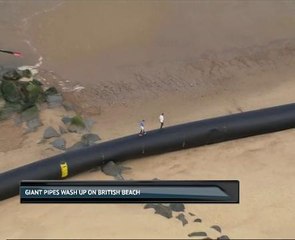 Giant pipes wash up on British beach