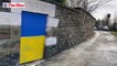 The flag of Ukraine has been painted onto a wall on Ecclesall Road in Sheffield