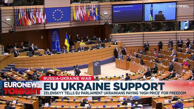 Watch: 'Prove that you're with us,' Ukraine's Zelenskyy tells MEPs