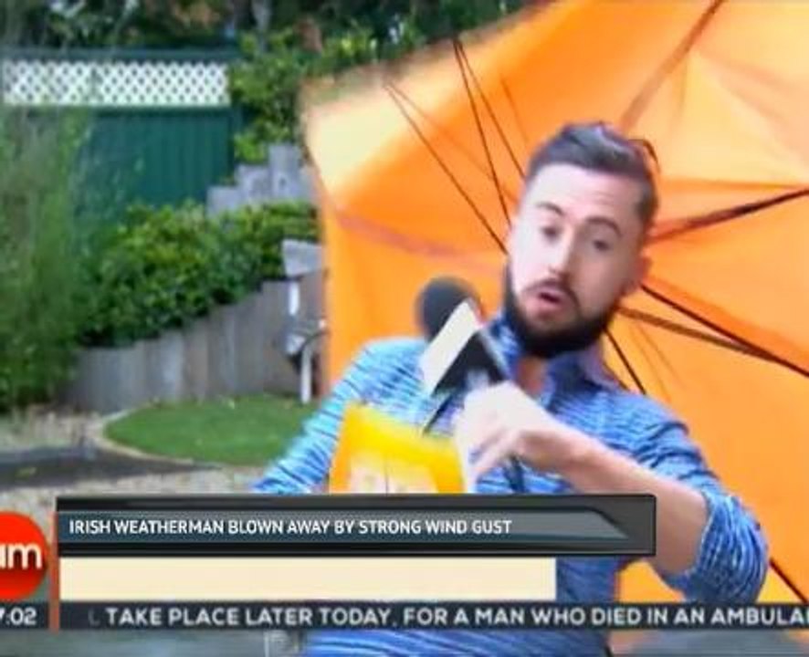 Irish weatherman blown away by strong wind gust