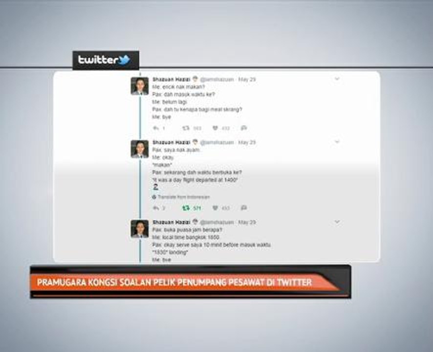 Pramugara kongsi  soalan pelik penumpang pesawat di Twitter