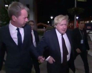British foreign minister Boris Johnson arrives for poll count