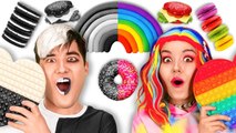 RAINBOW FOOD vs WHITE AND BLACK FOOD Eating Food Only In 1 Color For 24 Hours By 123GO SCHOOL