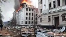 Edificios destruidos tras un bombardeo ruso en Járkov