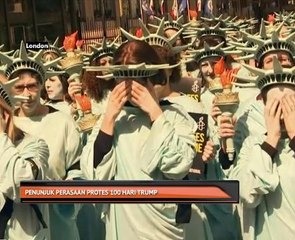 Penunjuk perasaan protes 100 hari Trump