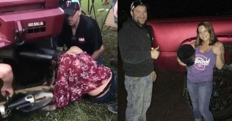 A teenage girl had to be rescued by authorities after getting her head stuck in a truck’s exhaust pipe