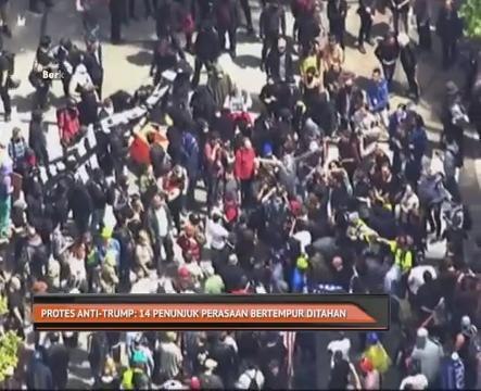 Protes Anti-Trump: 14 penunjuk perasaan bertempur ditahan