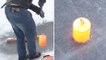 What happens when placing a molten weight on a frozen lake?