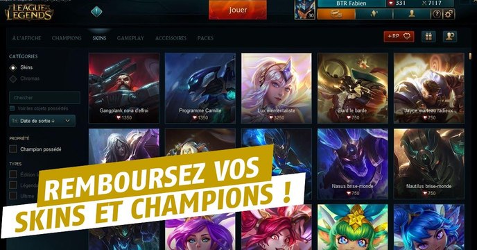 League of Legends : comment se faire rembourser champions et skins