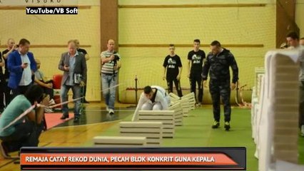 Remaja catat rekod dunia, pecah blok konkrit guna kepala
