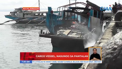 Cargo vessel, nasunog sa pantalan sa Bulan, Sorsogon | UB