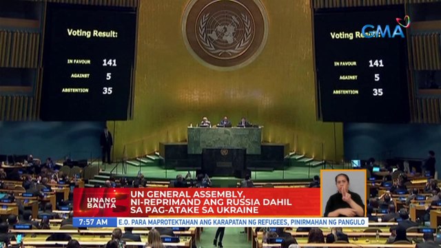 UN General Assembly, ni-reprimand ang Russia dahil sa pag-atake sa Ukraine | UB