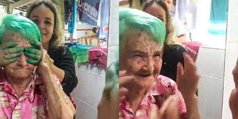 80-year-old grandmother dyed her hair for the first time and her reaction says it all