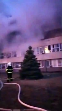 Firefighters attending to scene at entrance to Ukrainian Zaporizhzhia nuclear plant