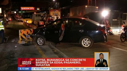 Kotse, bumangga sa concrete barrier sa EDSA; pasahero, sugatan | UB