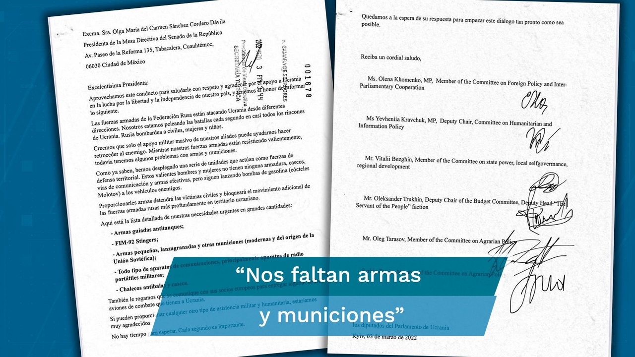 Parlamentarios de Ucrania piden a México envío de armas para combatir a tropas de Rusia