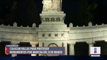 Instalan vallas para proteger monumentos por marca del 8 de marzo