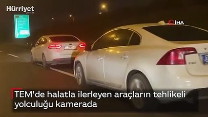 TEM’de halatla ilerleyen araçların tehlikeli yolculuğu kamerada
