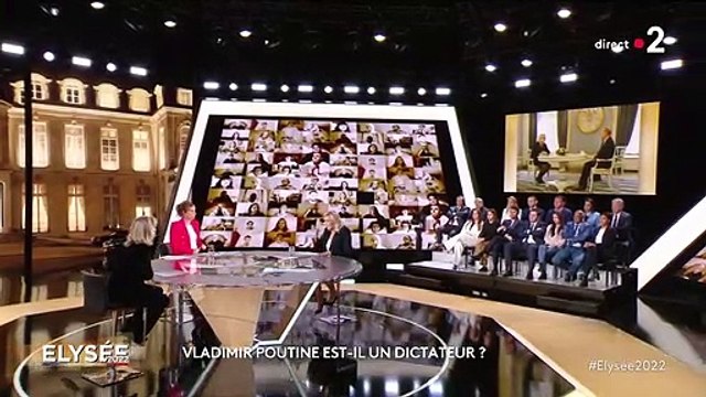 Extrait de l'émission Elysée 2022 sur France 2 avec Marine Le Pen comme invitée principale. Elle a notamment été interrogée par Anne-Sophie Lapix, un échange tendu.