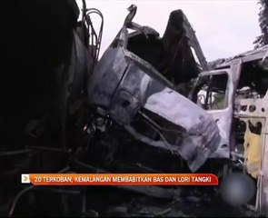 20 terkoban, kemalangan membabitkan bas dan lori tangki