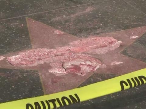 Trump's Hollywood star vandalized by axe-wielding protester