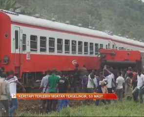 Keretapi terlebih muatan tergelincir, 53 maut