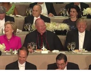 Separated by a cardinal, Trump and Clinton sit down to dinner