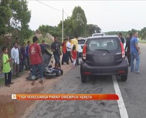 Tiga sekeluarga parah dirempuh kereta