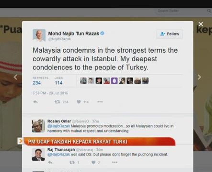 PM ucap takziah kepada rakyat Turki