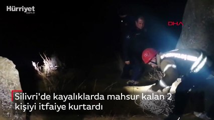 Silivri'de kayalıklarda mahsur kalan 2 kişiyi itfaiye kurtardı