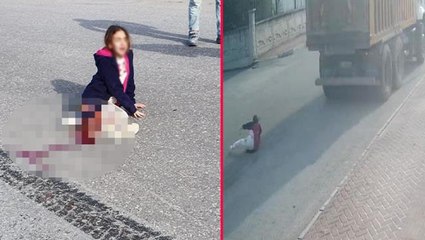 Sokak köpeklerinden kaçan küçük kız kamyonun altında kaldı! Anbean kamerada