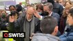 United States Secretary of State Anthony Blinken visits a temporary refugee shelter for people fleeing the Russia-Ukraine war in Korczowa, Poland