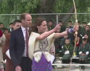 Britain's Prince William and Kate shoot arrows in Bhutan