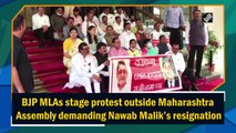 BJP MLAs stage protest outside Maharashtra Assembly demanding Nawab Malik’s resignation