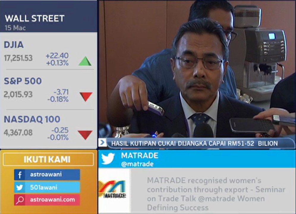 Hasil kutipan cukai jabatan Kastam  RM51 hingga RM52 bilion