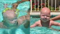 'Baby girl makes ludicrous face before diving underwater  '