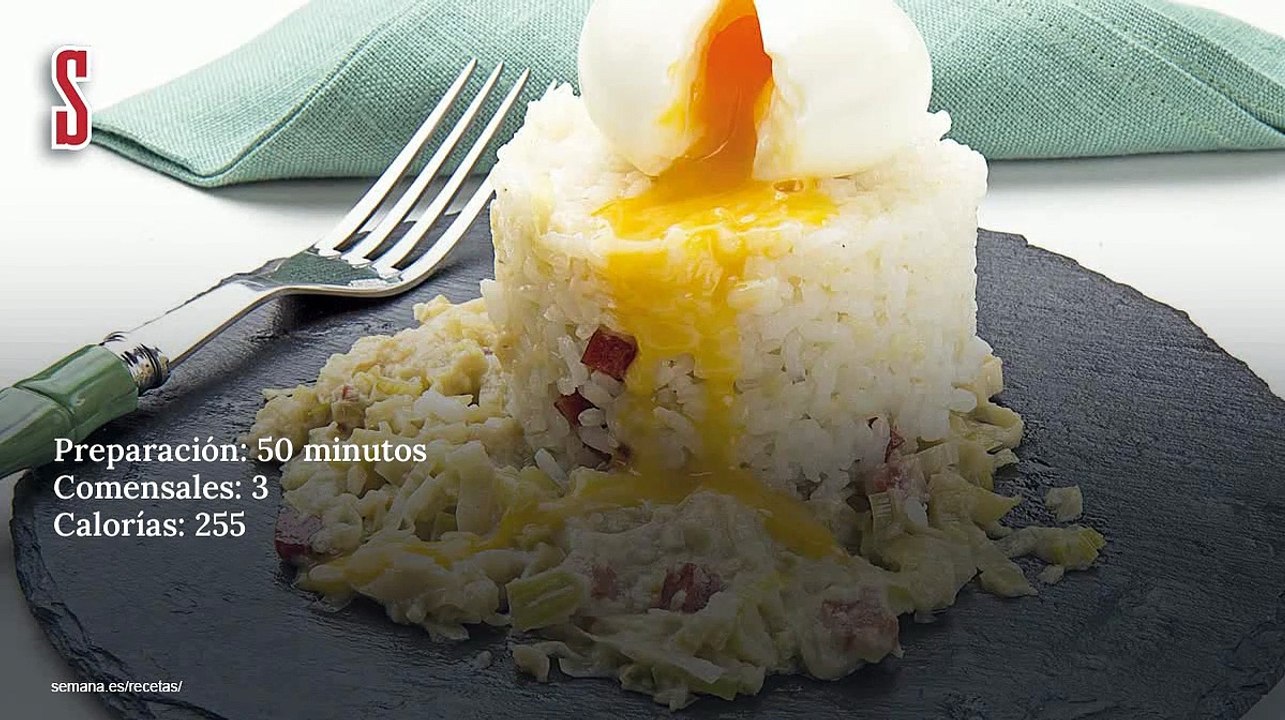 Vídeo Receta: Arroz con jamón, queso rallado y crema de puerros