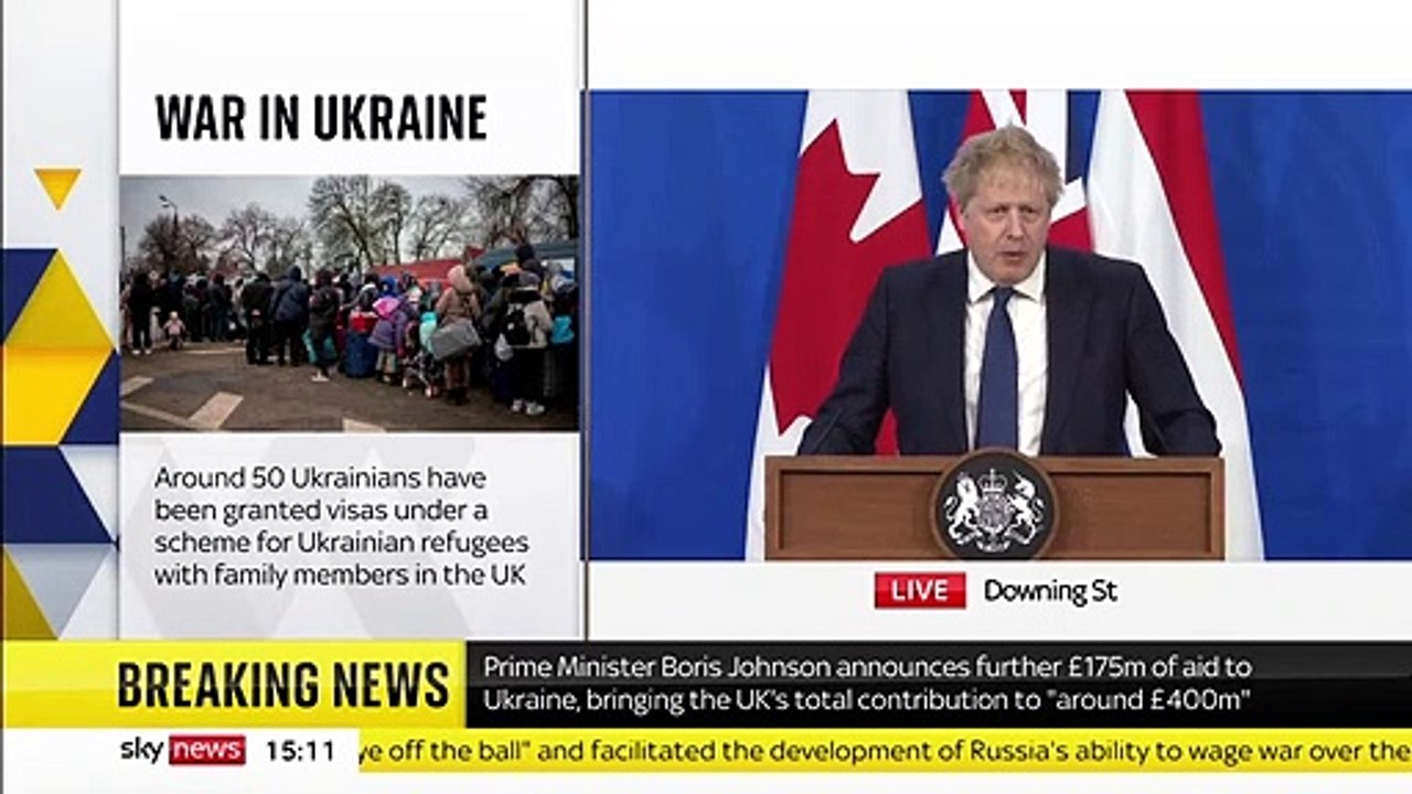 Sky News - Boris Johnson says the UK is currently processing "thousands" of applications from people fleeing Ukraine, adding that "we are absolutely determined to be as generous as we possibly can".