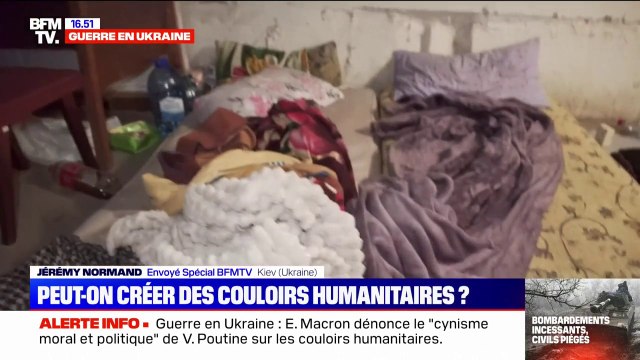 Ukraine: les habitants de cet immeuble de Kiev se réfugient au sous-sol pour se protéger des bombardements