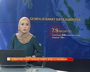 Singapura tidak terjejas gempa bumi di Indonesia