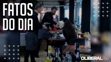 Garçom reage a ofensa e arremessa bolo na cara de cliente