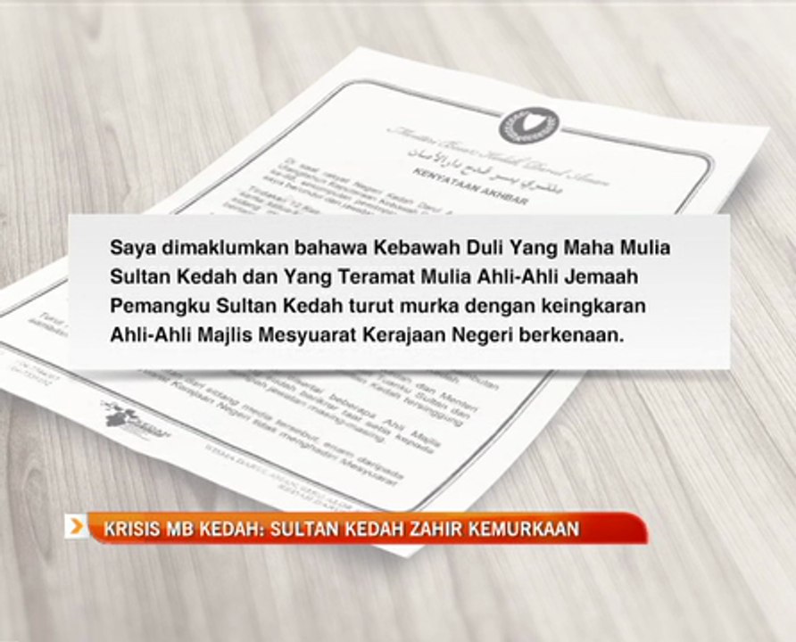 Krisis MB Kedah: Sultan Kedah zahir kemurkaan